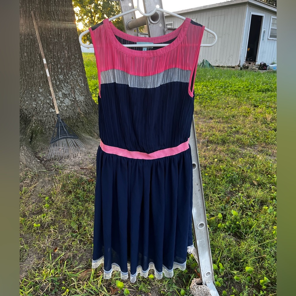 I&E Sleeveless Chiffon & Mesh Fit & Flare Dress